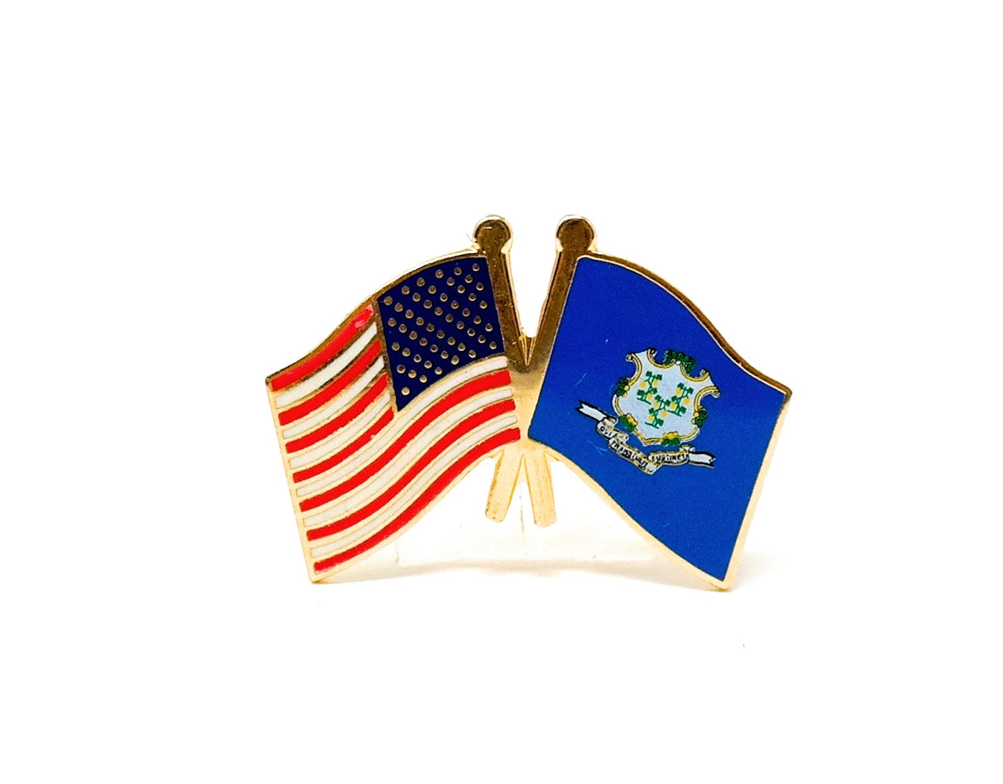 Connecticut State & USA Friendship Flags Lapel Pin